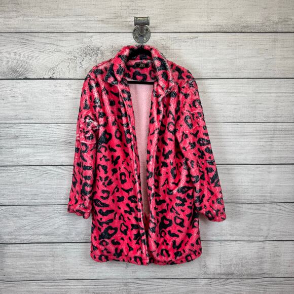 L&B Lucky & Blessed Women's Hot Pink Cheetah Fuzzy Jacket Size Large - Picture 1 of 10